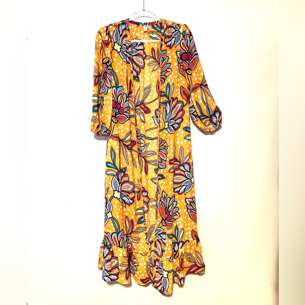 Tabitha Brown Floral Polka Dots Print Belted Cover Up / Wrap with Pockets sz S - Picture 4 of 12
